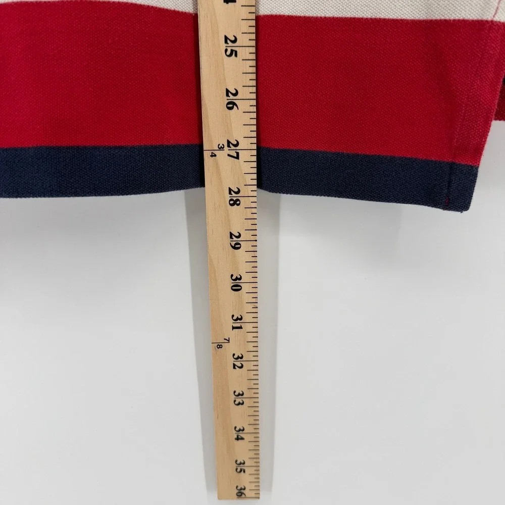 Polo Ralph Lauren Polo Shirt Mens M Red Navy Blue Striped Short Sleeve Pique